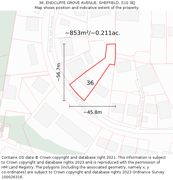 36, ENDCLIFFE GROVE AVENUE, SHEFFIELD, S10 3EJ: Plot and title map