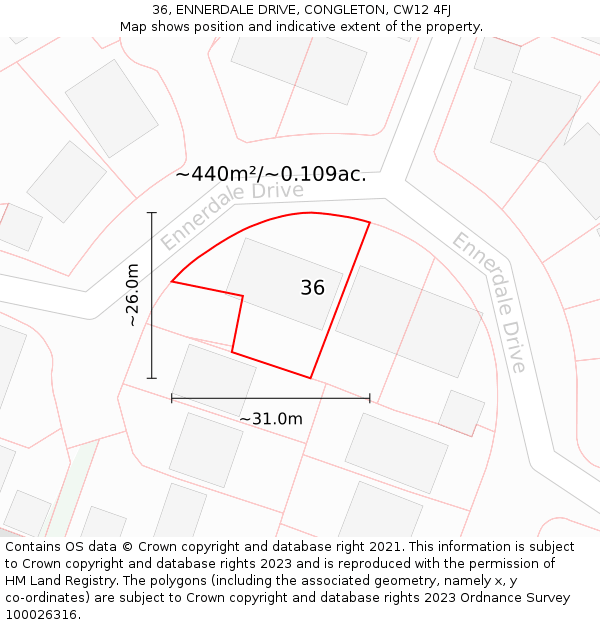 36, ENNERDALE DRIVE, CONGLETON, CW12 4FJ: Plot and title map