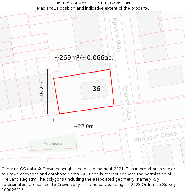 36, EPSOM WAY, BICESTER, OX26 1BN: Plot and title map