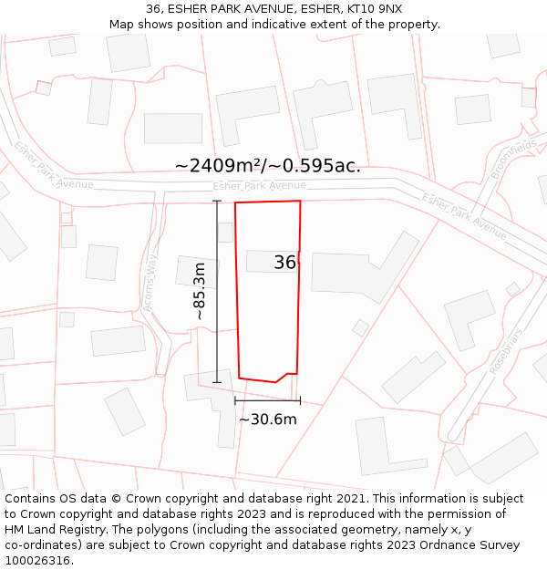 36, ESHER PARK AVENUE, ESHER, KT10 9NX: Plot and title map