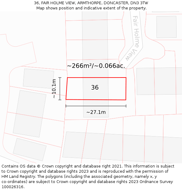 36, FAIR HOLME VIEW, ARMTHORPE, DONCASTER, DN3 3TW: Plot and title map