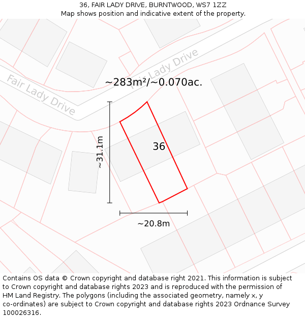36, FAIR LADY DRIVE, BURNTWOOD, WS7 1ZZ: Plot and title map