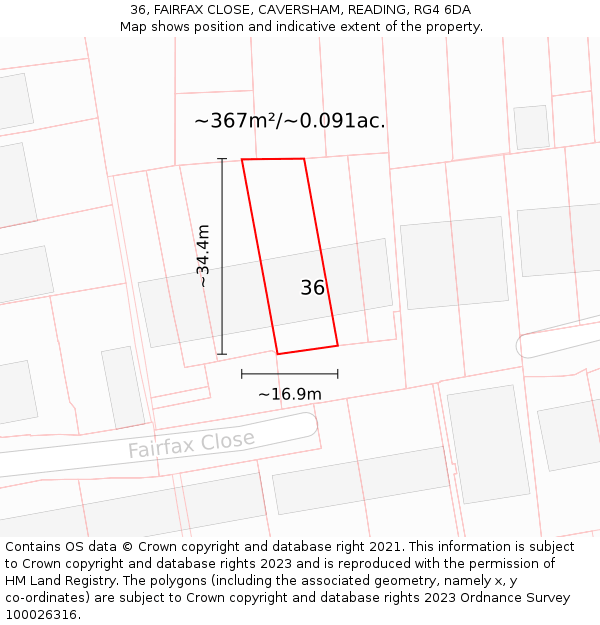 36, FAIRFAX CLOSE, CAVERSHAM, READING, RG4 6DA: Plot and title map