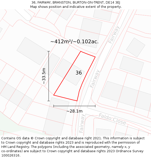 36, FAIRWAY, BRANSTON, BURTON-ON-TRENT, DE14 3EJ: Plot and title map