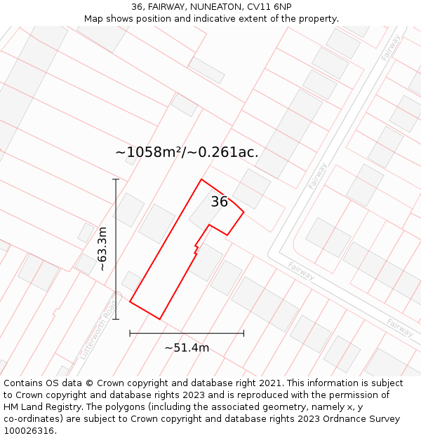 36, FAIRWAY, NUNEATON, CV11 6NP: Plot and title map