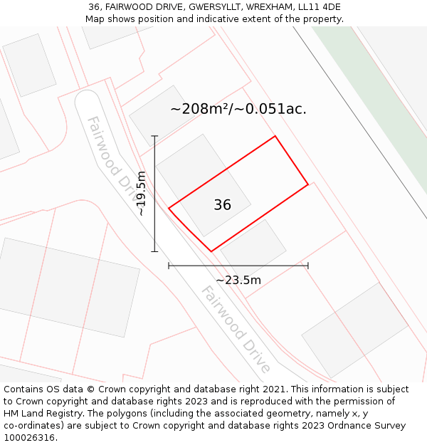 36, FAIRWOOD DRIVE, GWERSYLLT, WREXHAM, LL11 4DE: Plot and title map