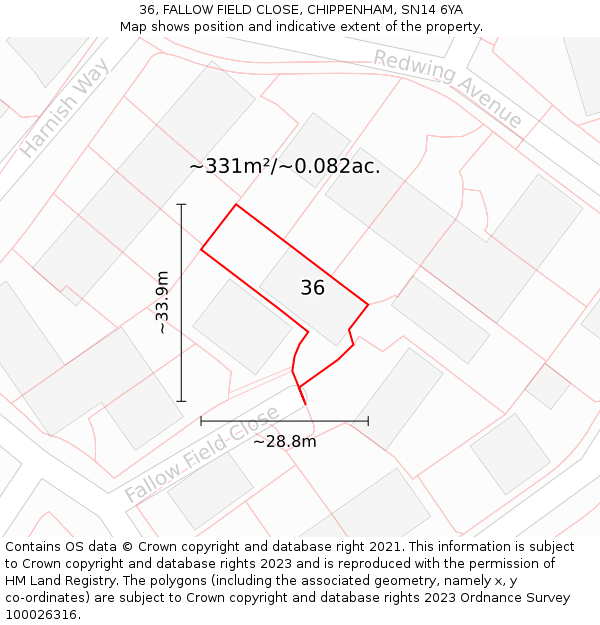 36, FALLOW FIELD CLOSE, CHIPPENHAM, SN14 6YA: Plot and title map