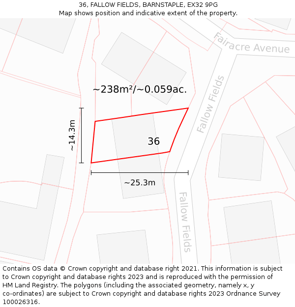 36, FALLOW FIELDS, BARNSTAPLE, EX32 9PG: Plot and title map