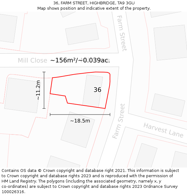 36, FARM STREET, HIGHBRIDGE, TA9 3GU: Plot and title map