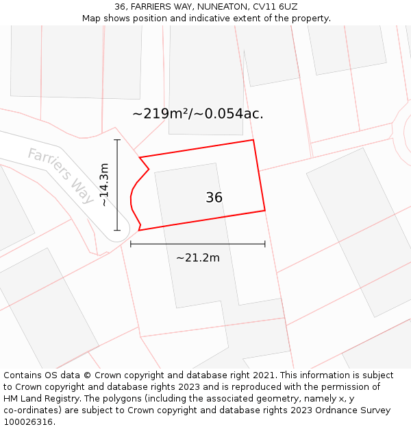 36, FARRIERS WAY, NUNEATON, CV11 6UZ: Plot and title map
