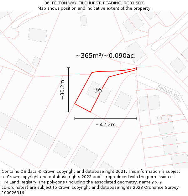 36, FELTON WAY, TILEHURST, READING, RG31 5DX: Plot and title map