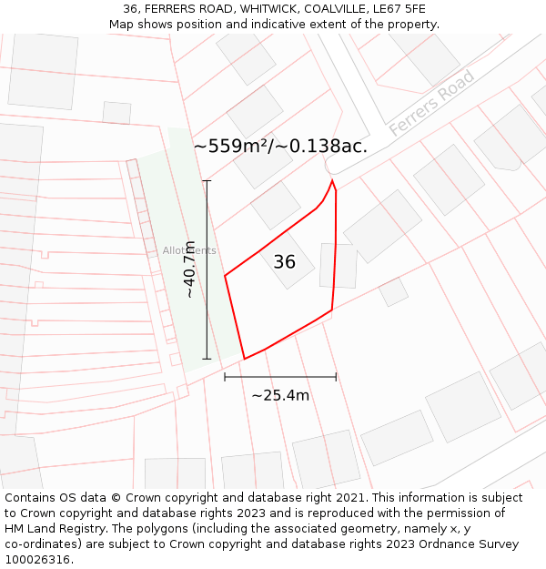 36, FERRERS ROAD, WHITWICK, COALVILLE, LE67 5FE: Plot and title map