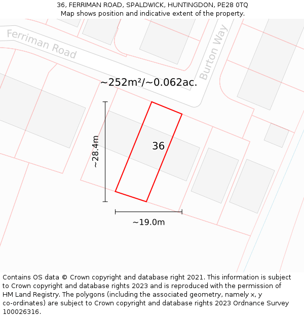 36, FERRIMAN ROAD, SPALDWICK, HUNTINGDON, PE28 0TQ: Plot and title map