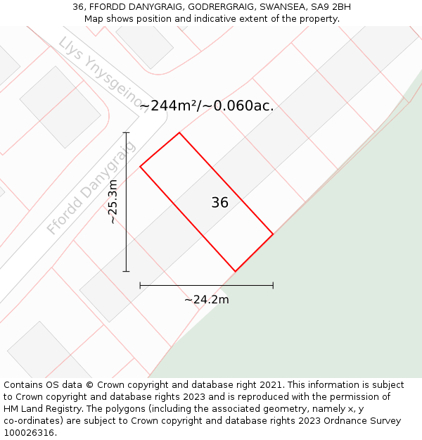 36, FFORDD DANYGRAIG, GODRERGRAIG, SWANSEA, SA9 2BH: Plot and title map
