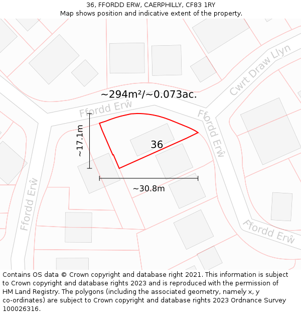 36, FFORDD ERW, CAERPHILLY, CF83 1RY: Plot and title map