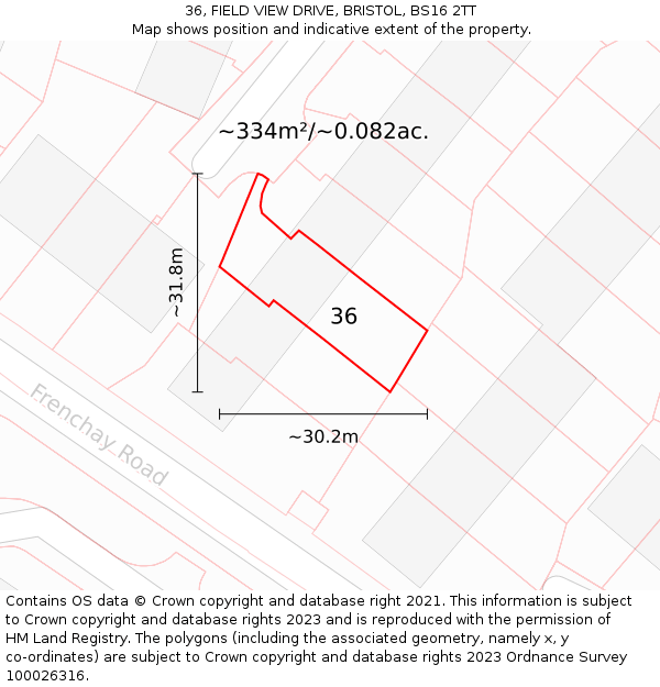 36, FIELD VIEW DRIVE, BRISTOL, BS16 2TT: Plot and title map