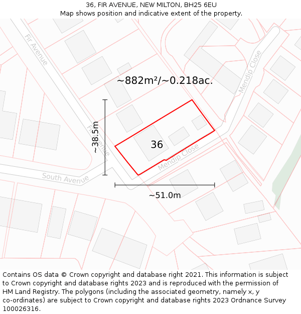 36, FIR AVENUE, NEW MILTON, BH25 6EU: Plot and title map