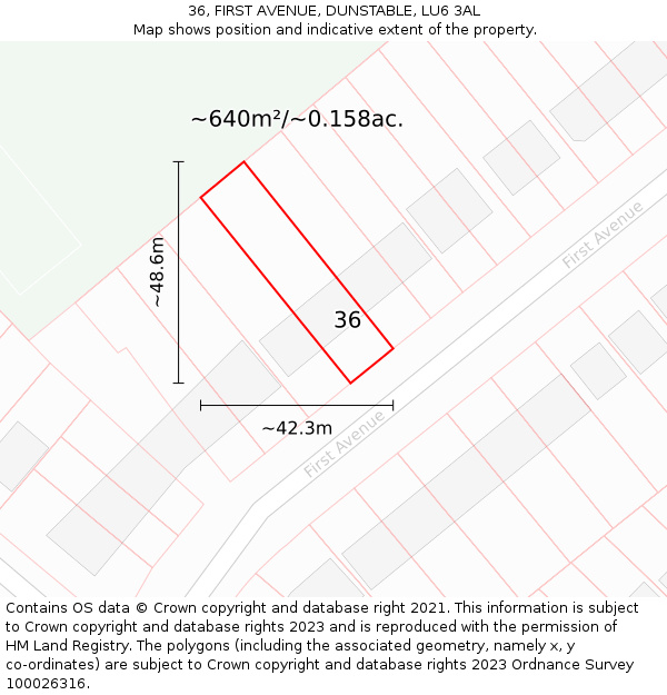 36, FIRST AVENUE, DUNSTABLE, LU6 3AL: Plot and title map