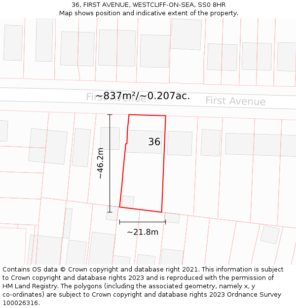 36, FIRST AVENUE, WESTCLIFF-ON-SEA, SS0 8HR: Plot and title map
