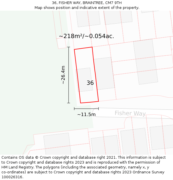36, FISHER WAY, BRAINTREE, CM7 9TH: Plot and title map