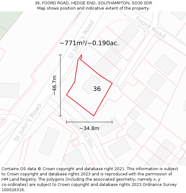 36, FOORD ROAD, HEDGE END, SOUTHAMPTON, SO30 0DR: Plot and title map