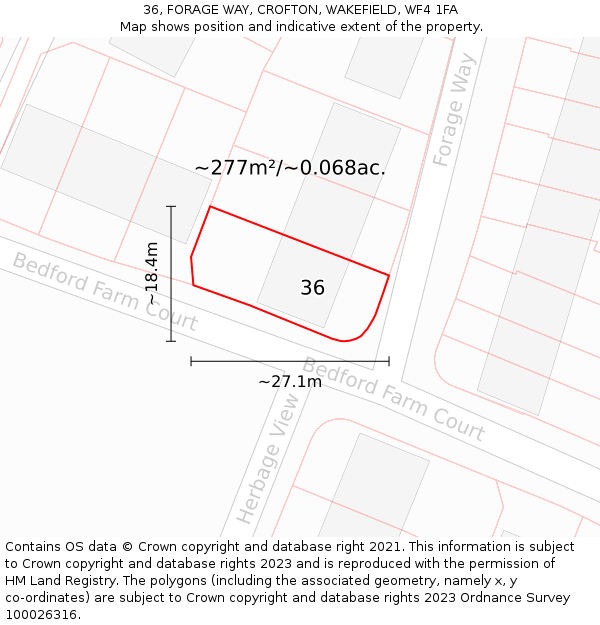 36, FORAGE WAY, CROFTON, WAKEFIELD, WF4 1FA: Plot and title map