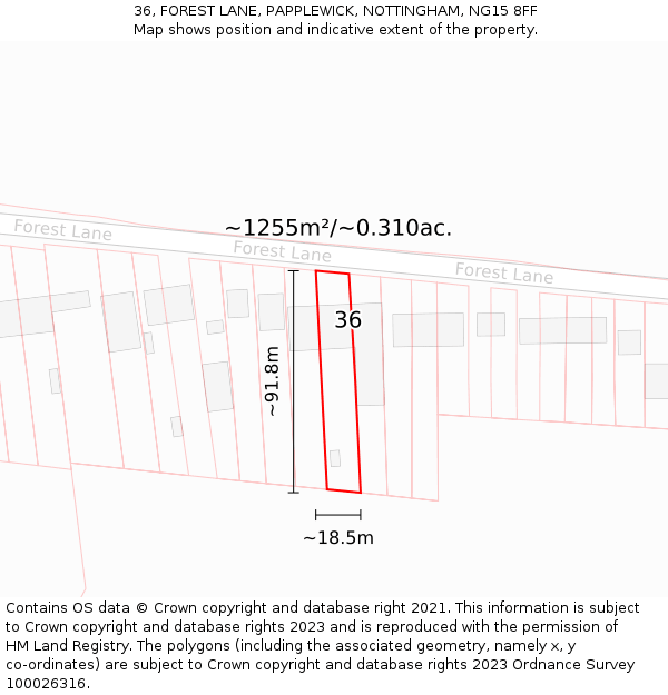 36, FOREST LANE, PAPPLEWICK, NOTTINGHAM, NG15 8FF: Plot and title map