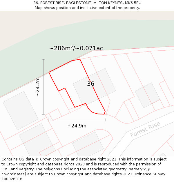 36, FOREST RISE, EAGLESTONE, MILTON KEYNES, MK6 5EU: Plot and title map