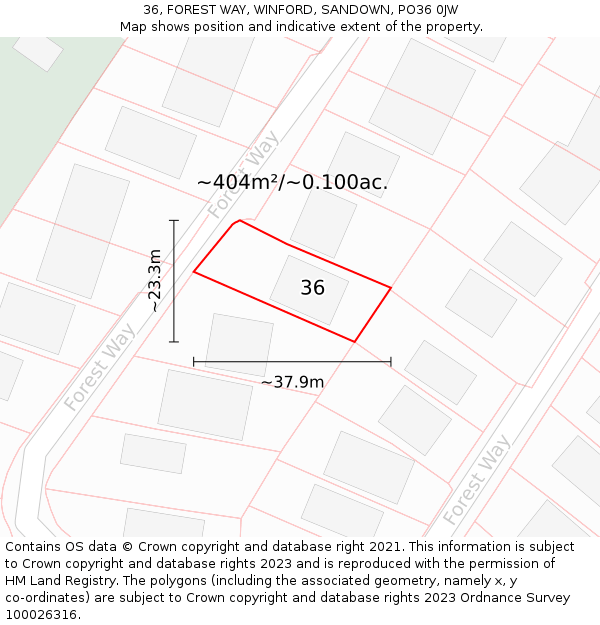 36, FOREST WAY, WINFORD, SANDOWN, PO36 0JW: Plot and title map