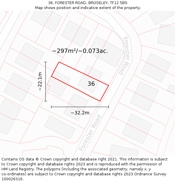 36, FORESTER ROAD, BROSELEY, TF12 5BS: Plot and title map