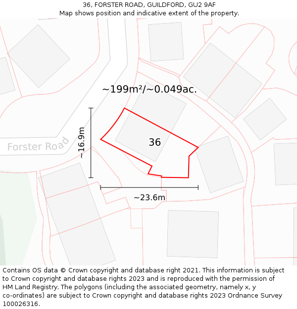 36, FORSTER ROAD, GUILDFORD, GU2 9AF: Plot and title map