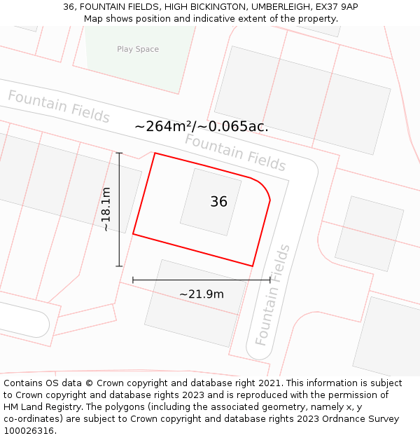 36, FOUNTAIN FIELDS, HIGH BICKINGTON, UMBERLEIGH, EX37 9AP: Plot and title map