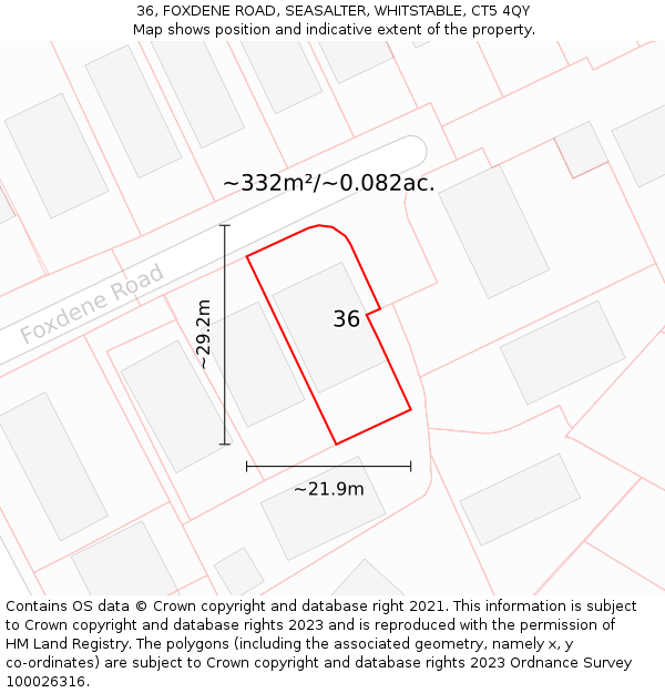 36, FOXDENE ROAD, SEASALTER, WHITSTABLE, CT5 4QY: Plot and title map