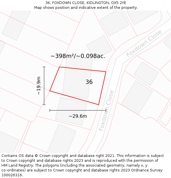 36, FOXDOWN CLOSE, KIDLINGTON, OX5 2YE: Plot and title map