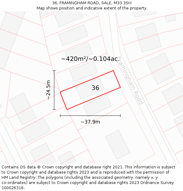 36, FRAMINGHAM ROAD, SALE, M33 3SH: Plot and title map