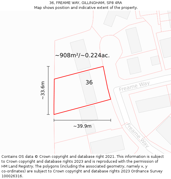 36, FREAME WAY, GILLINGHAM, SP8 4RA: Plot and title map