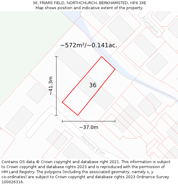 36, FRIARS FIELD, NORTHCHURCH, BERKHAMSTED, HP4 3XE: Plot and title map