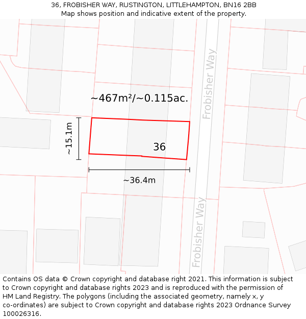36, FROBISHER WAY, RUSTINGTON, LITTLEHAMPTON, BN16 2BB: Plot and title map