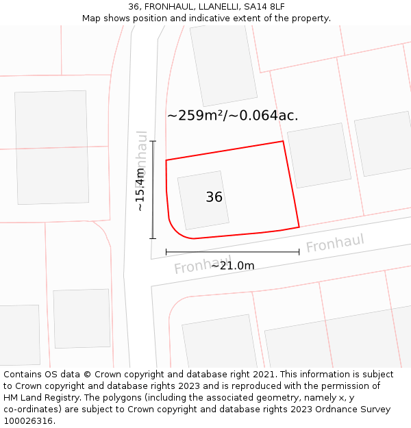 36, FRONHAUL, LLANELLI, SA14 8LF: Plot and title map