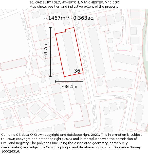 36, GADBURY FOLD, ATHERTON, MANCHESTER, M46 0GX: Plot and title map