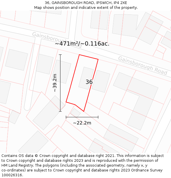 36, GAINSBOROUGH ROAD, IPSWICH, IP4 2XE: Plot and title map
