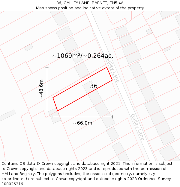 36, GALLEY LANE, BARNET, EN5 4AJ: Plot and title map