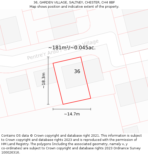 36, GARDEN VILLAGE, SALTNEY, CHESTER, CH4 8BF: Plot and title map