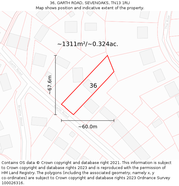 36, GARTH ROAD, SEVENOAKS, TN13 1RU: Plot and title map