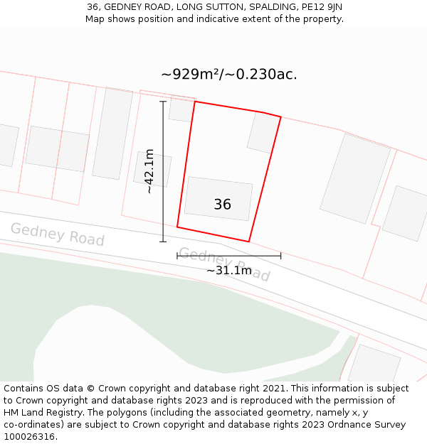 36, GEDNEY ROAD, LONG SUTTON, SPALDING, PE12 9JN: Plot and title map