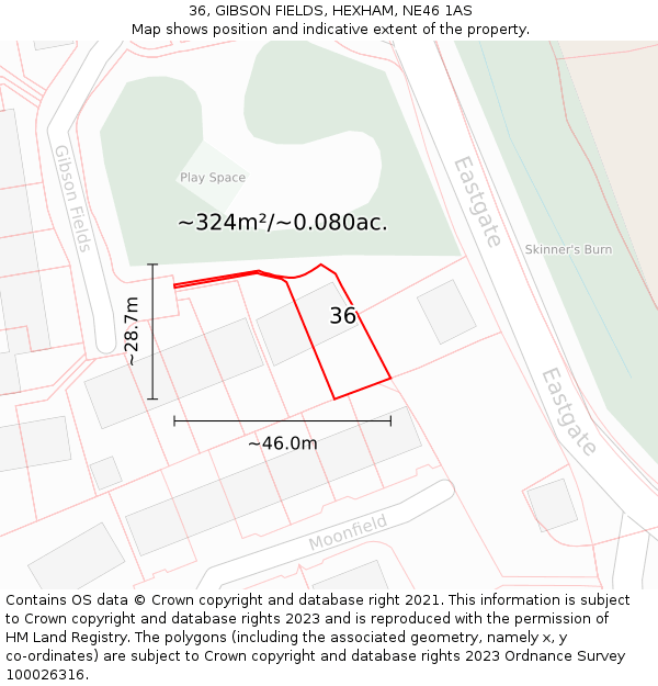 36, GIBSON FIELDS, HEXHAM, NE46 1AS: Plot and title map