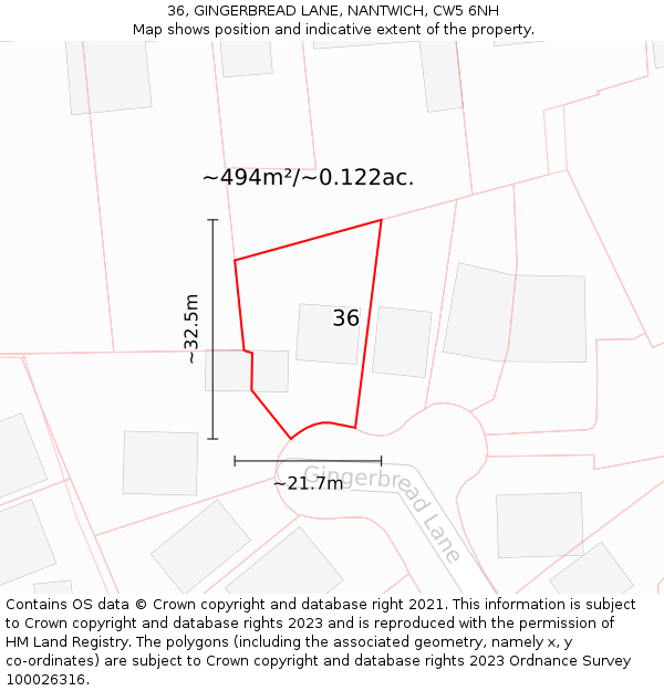 36, GINGERBREAD LANE, NANTWICH, CW5 6NH: Plot and title map