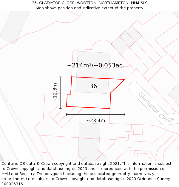 36, GLADIATOR CLOSE, WOOTTON, NORTHAMPTON, NN4 6LS: Plot and title map