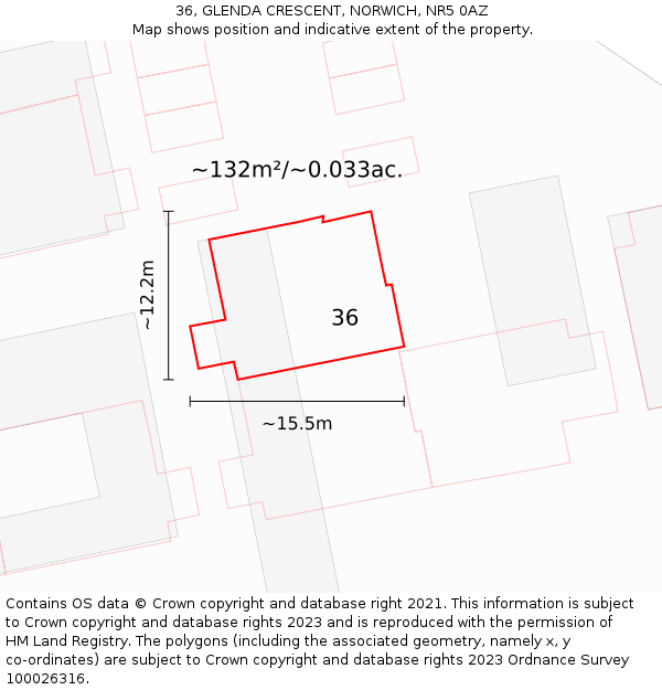 36, GLENDA CRESCENT, NORWICH, NR5 0AZ: Plot and title map