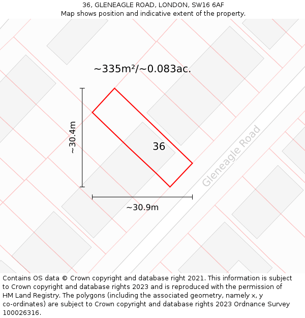 36, GLENEAGLE ROAD, LONDON, SW16 6AF: Plot and title map